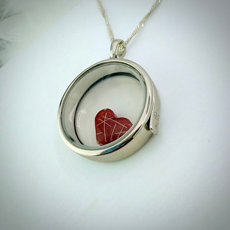 Round glass and .925 Silver locket & Heart Charm